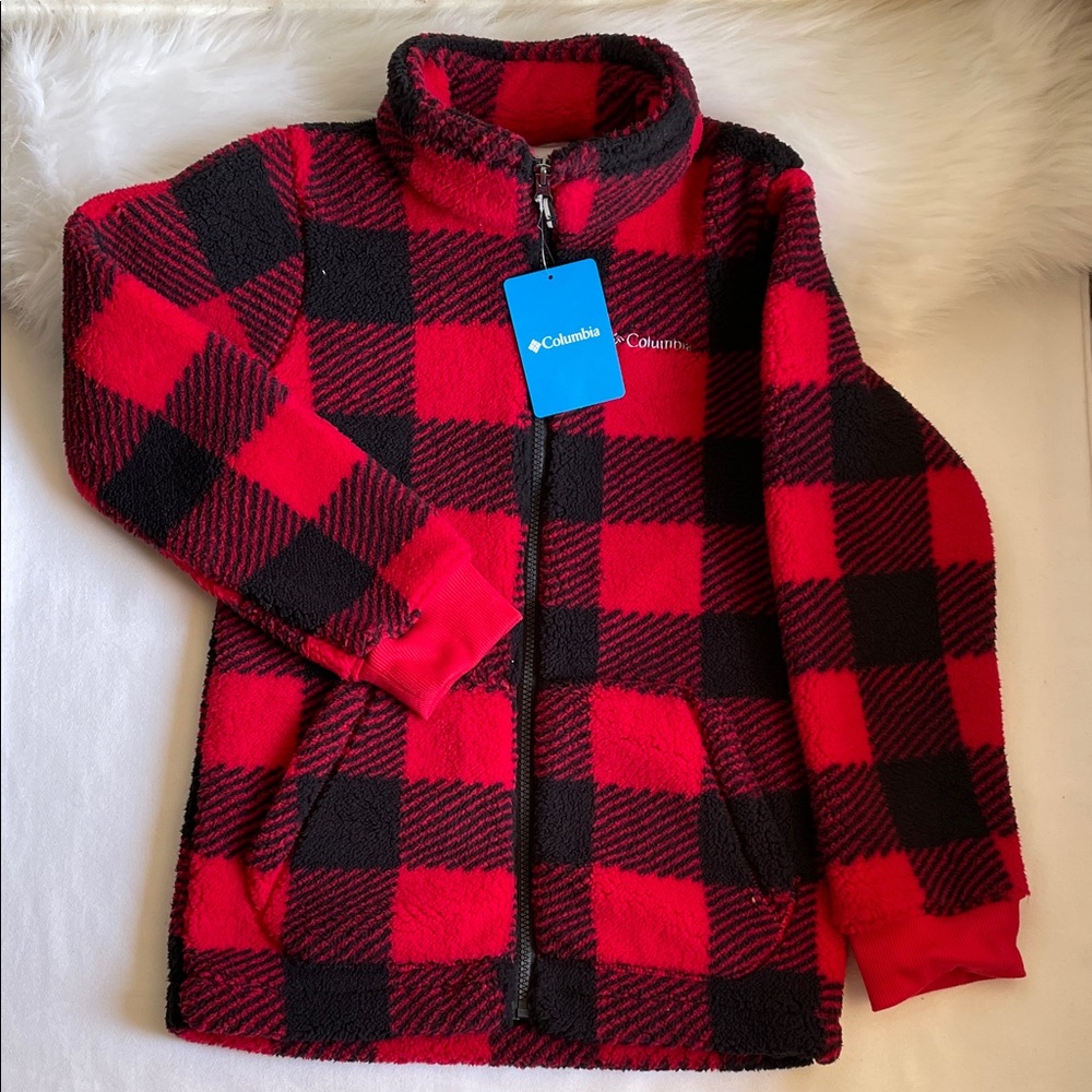Columbia Youth Boy’s Rugged Ridge Full Zip Mountain Red / Black Check Jacket.